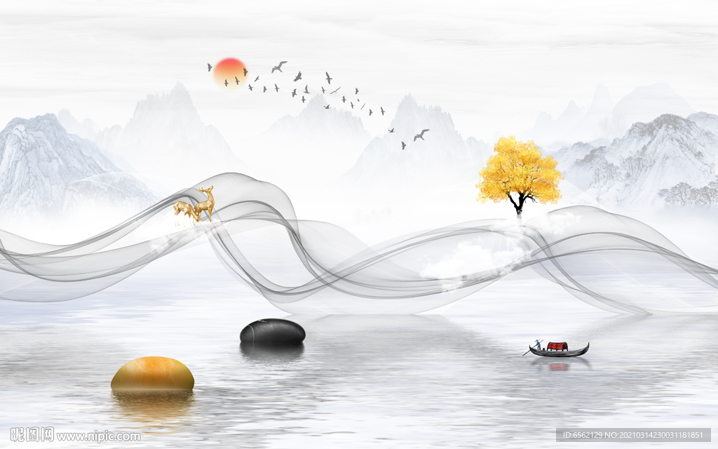 新中式山水背景墙