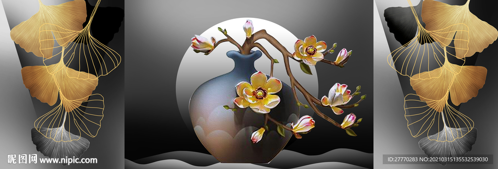 花瓶银杏装饰画