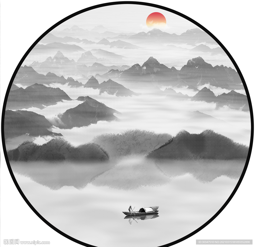 山水画 装饰画 孤舟静行