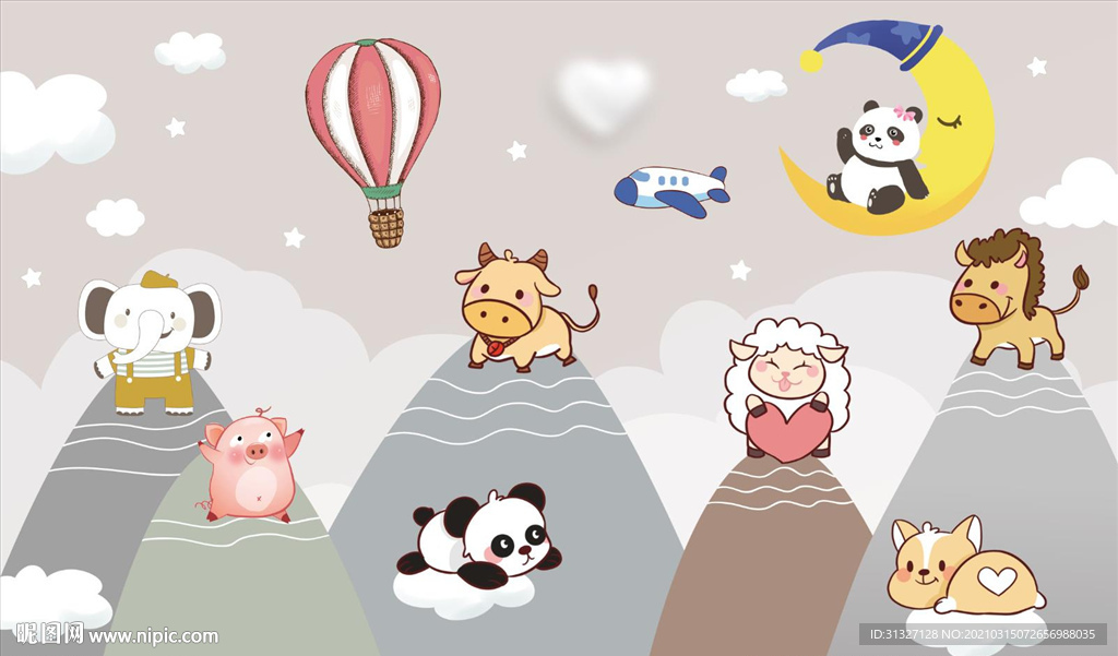 动物儿童背景墙图片