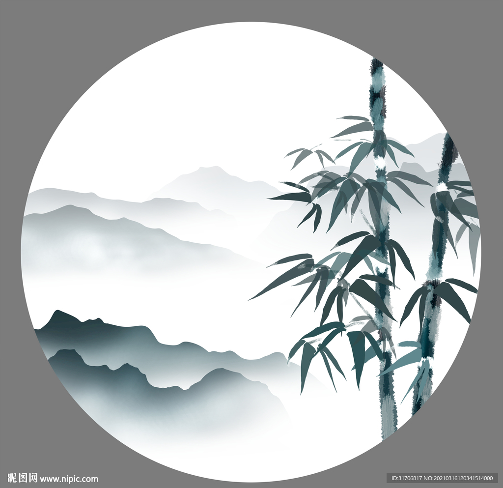 竹子山水画