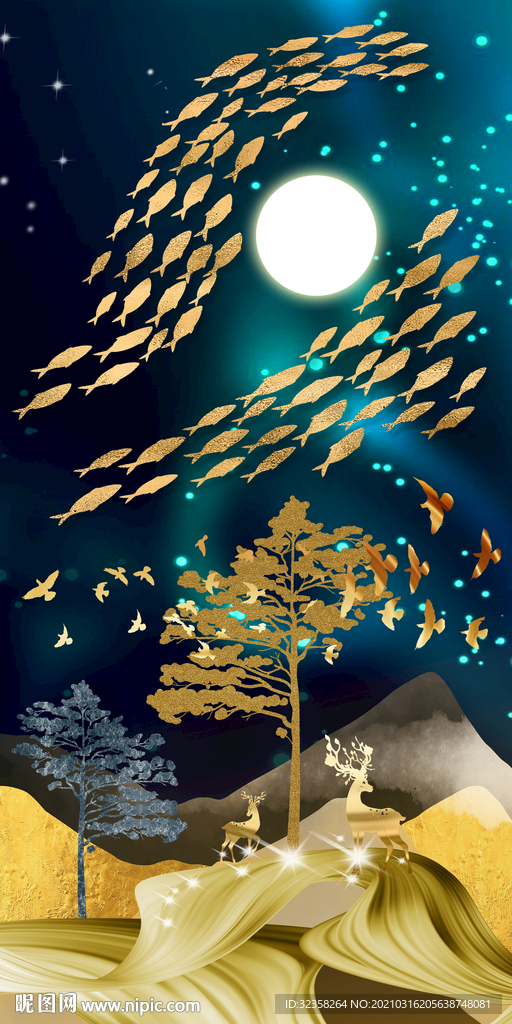 麋鹿玄关晶瓷画