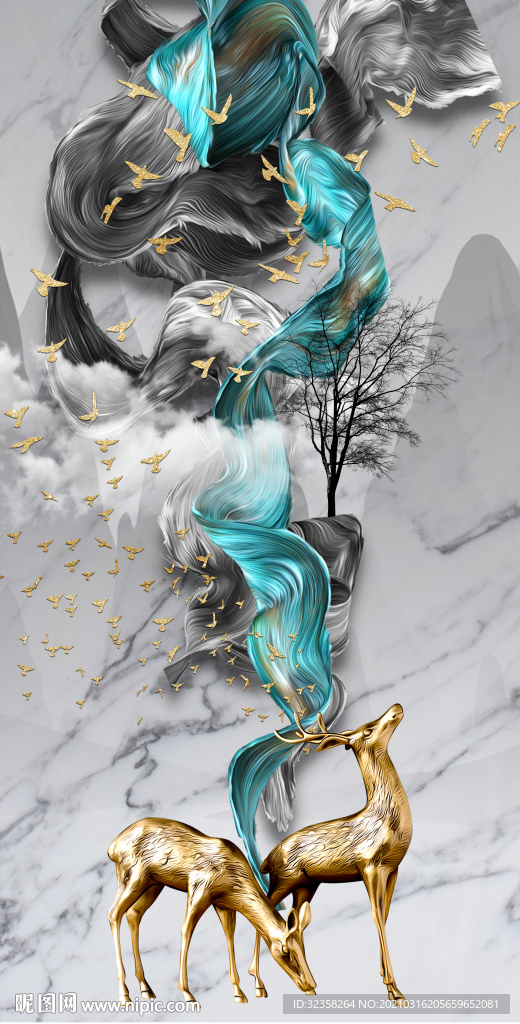 丝带麋鹿晶瓷画