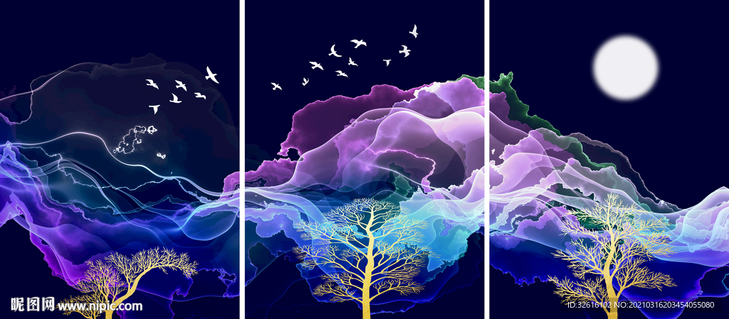 彩色梦幻飘带玄关画