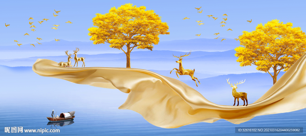 麋鹿丝带装饰画玄关