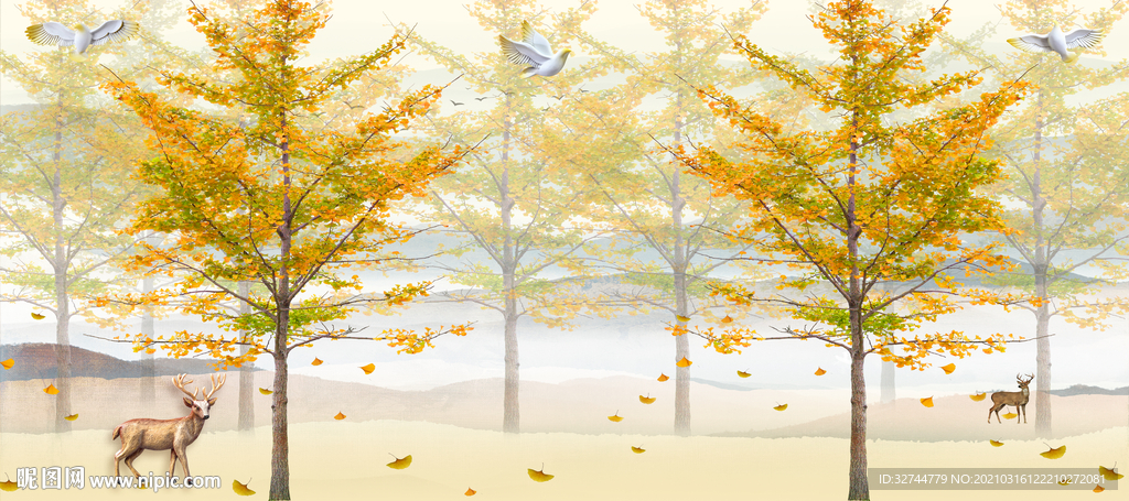 麋鹿森林装饰画