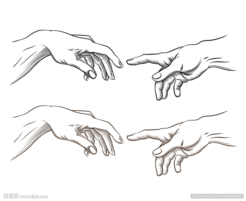 拉手牵手手绘素描线描插画素材