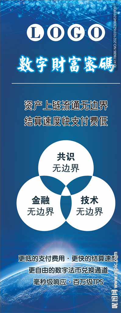 区块链数字经济财富密码展架易拉