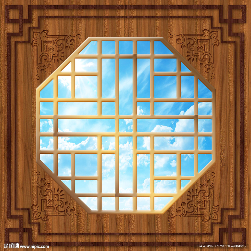 木纹中式天空吊顶