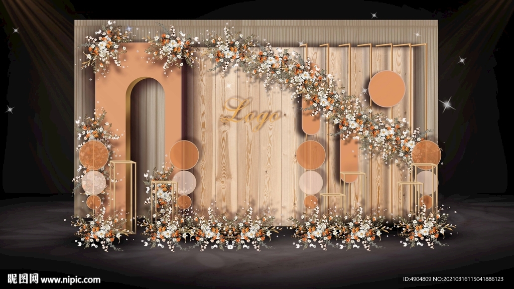 橙色复古合影背景