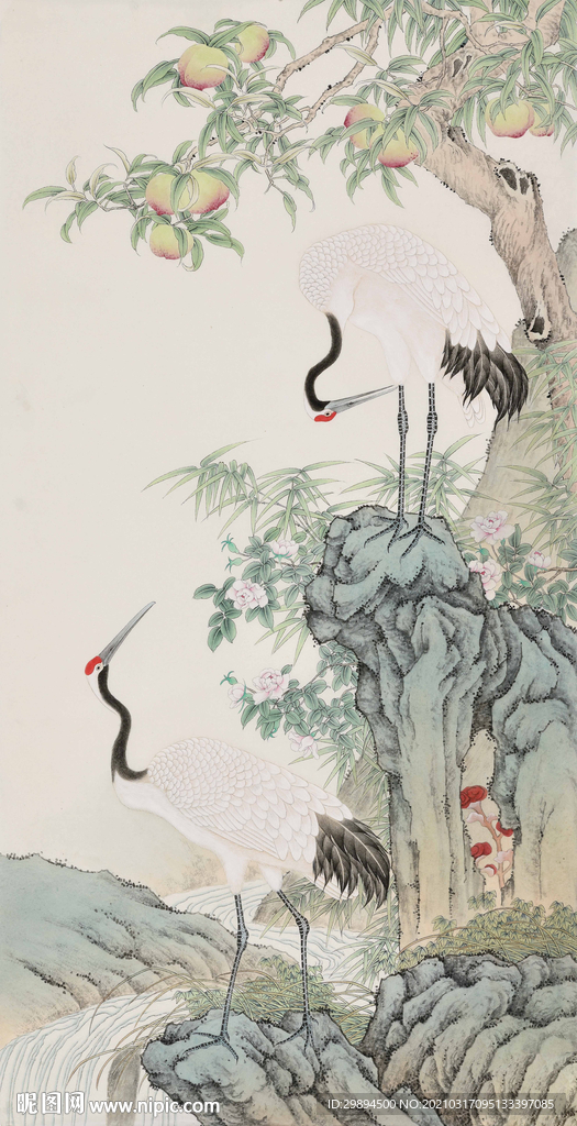 古典献寿图松鹤仙桃