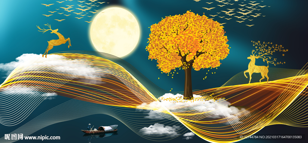 飘带麋鹿晶瓷画