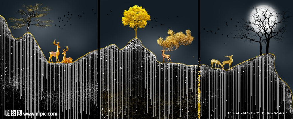 抽象麋鹿线条山水玄关