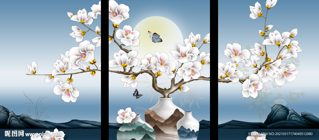 梅花玄关三联画