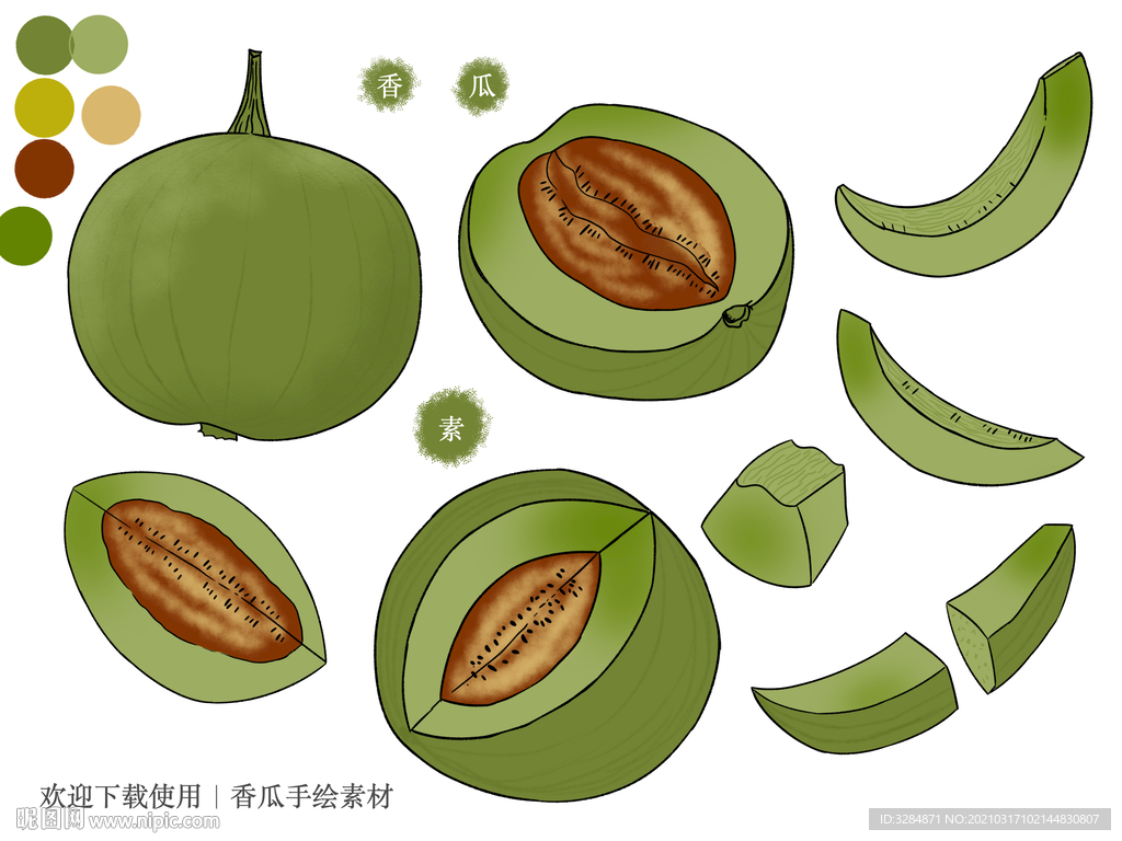 香瓜手绘素材