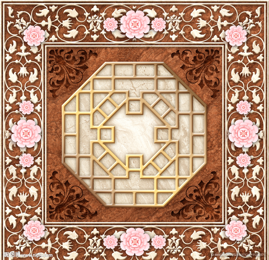 中式花纹大理石天顶壁画