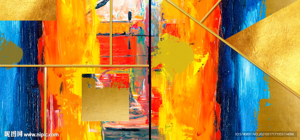 抽象肌理油画两联画