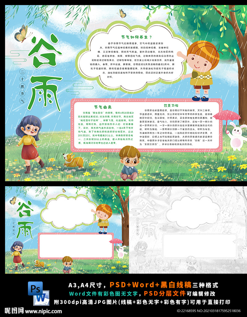 谷雨二十四节气传统文化春天小报
