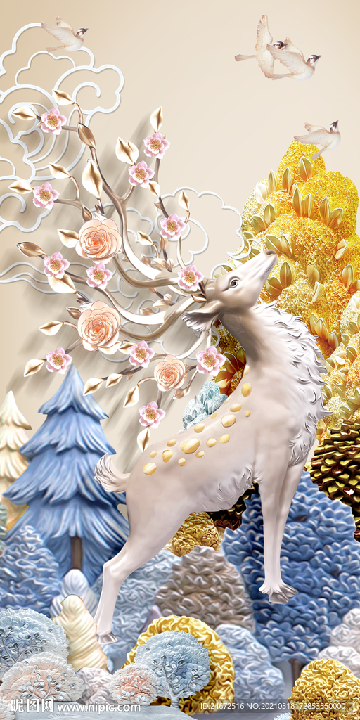 北欧麋鹿玄关画