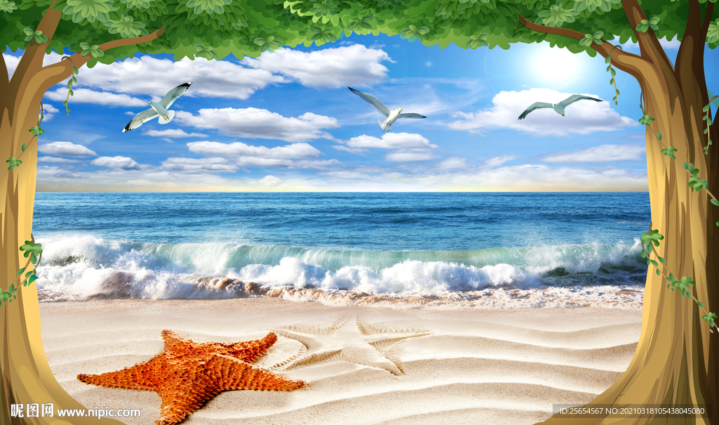 海边风景电视背景墙