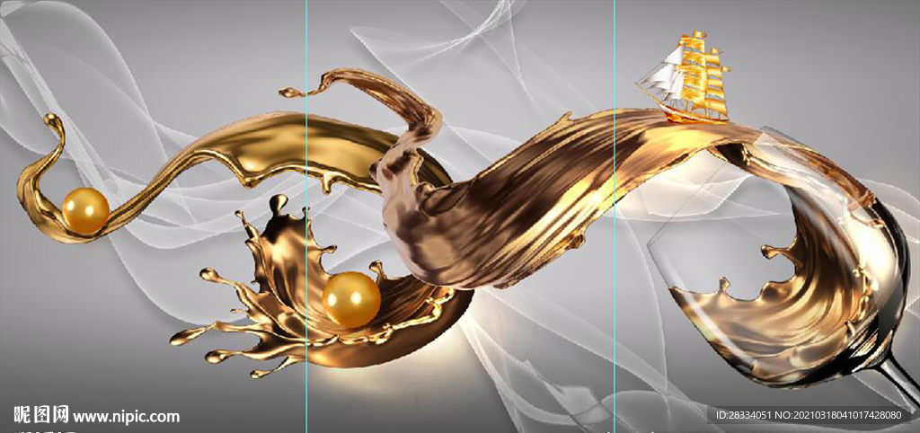 现代晶瓷金色酒杯杯饮餐厅装饰画