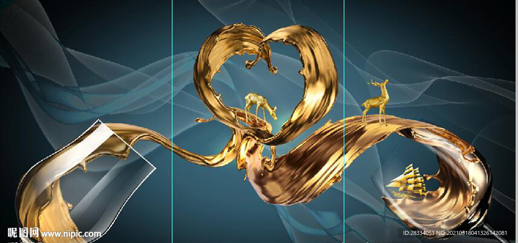 现代晶瓷金色酒杯杯饮餐厅装饰画