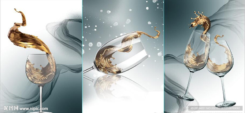 晶瓷酒杯金色香槟餐厅装饰画
