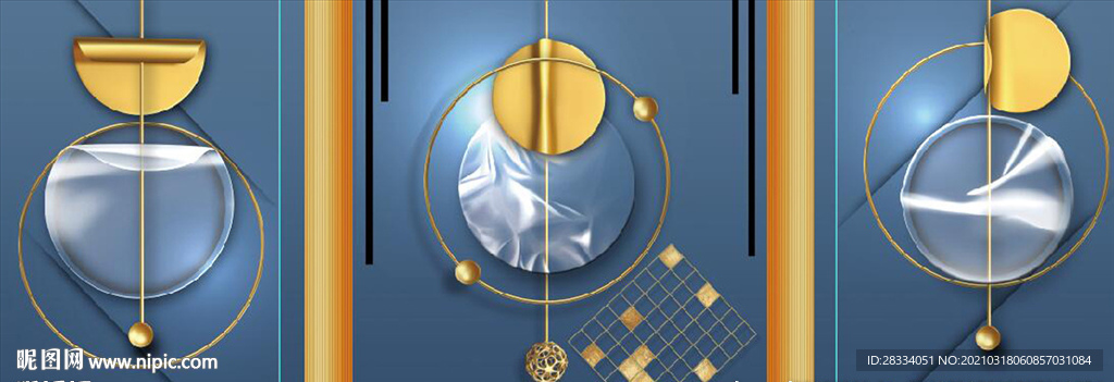 晶瓷光影抽象金色几何装饰画