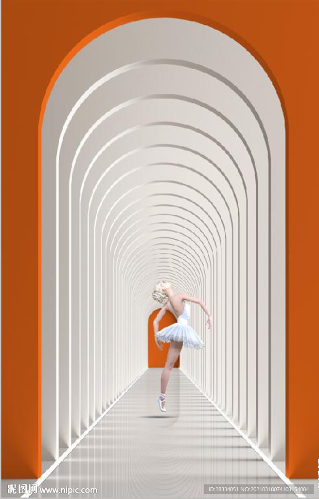 现代立体走廊美女舞蹈装饰画