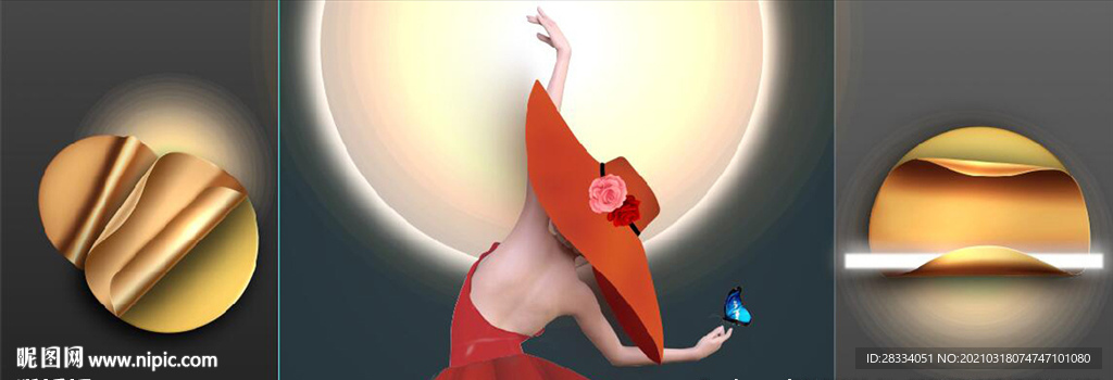 现代晶瓷光影抽象美女装饰画