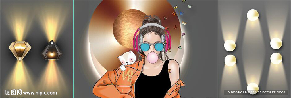 现代晶瓷光影抽象美女装饰画