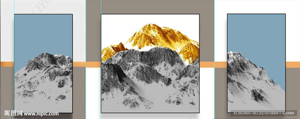 现代北欧风金色雪上风景装饰画