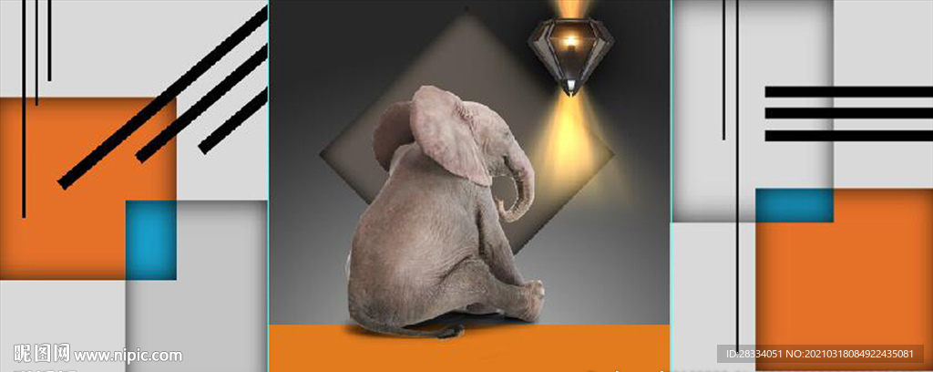 晶瓷抽象几何大象装饰无框画