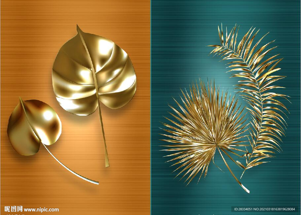 晶瓷金色植物树叶装饰无框画