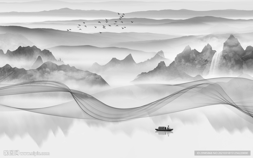 现代灰色山水新画 tif分层