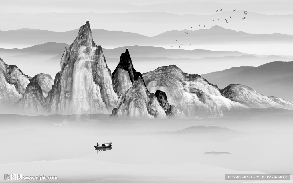 新品新灰色山水画 tif分层