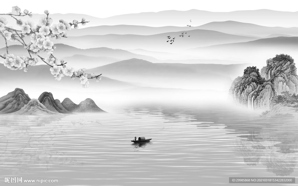 新款新灰色山水画 tif分层