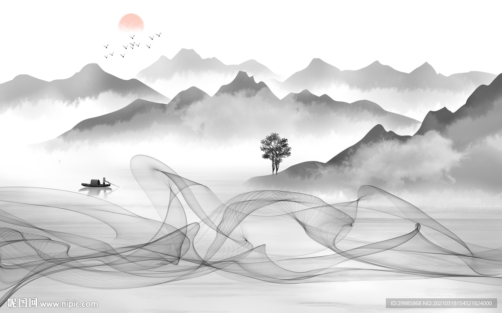 爆款新灰色山水画 tif分层