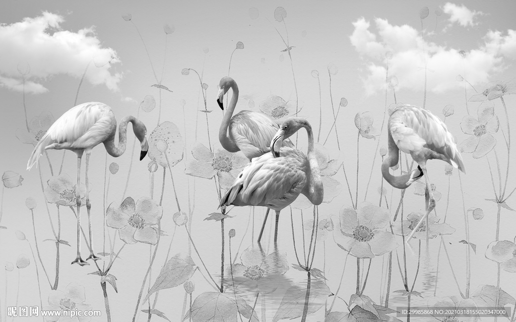 客厅火烈鸟背景墙画 tif分层