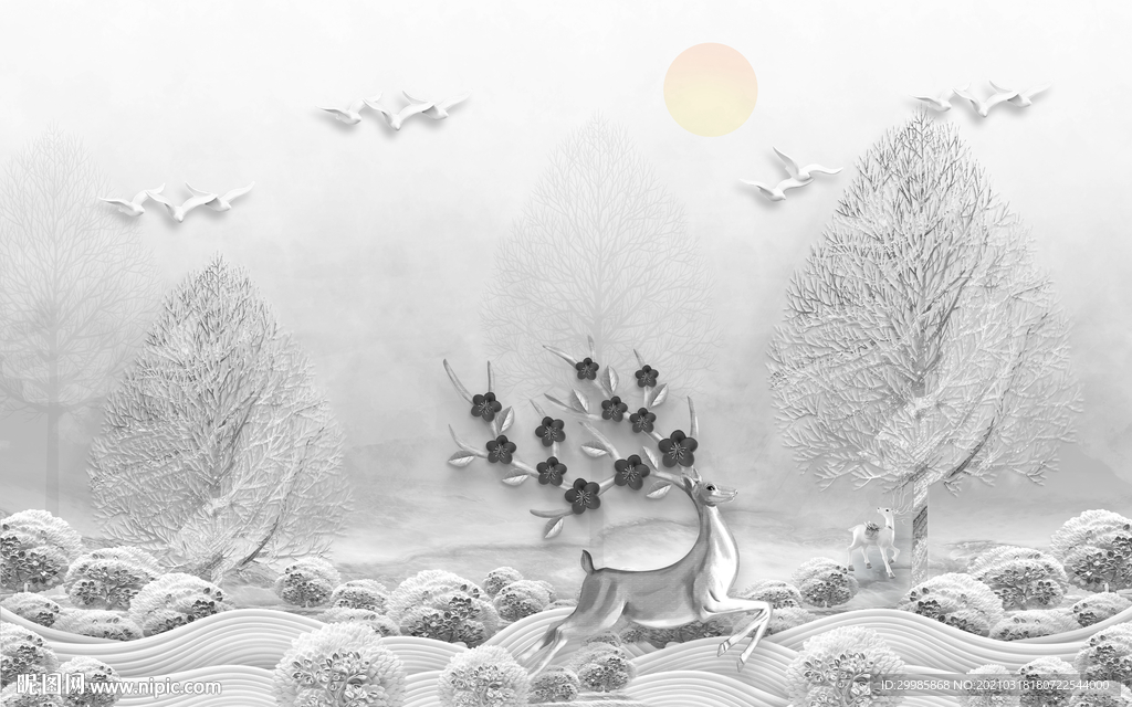 高档 新灰色山水画 tif分层