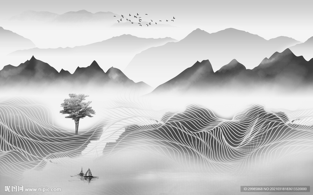 大气新山水灰色画 tif分层