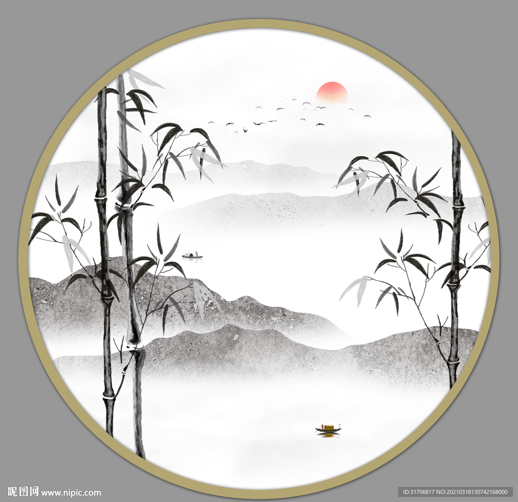 竹子山水画