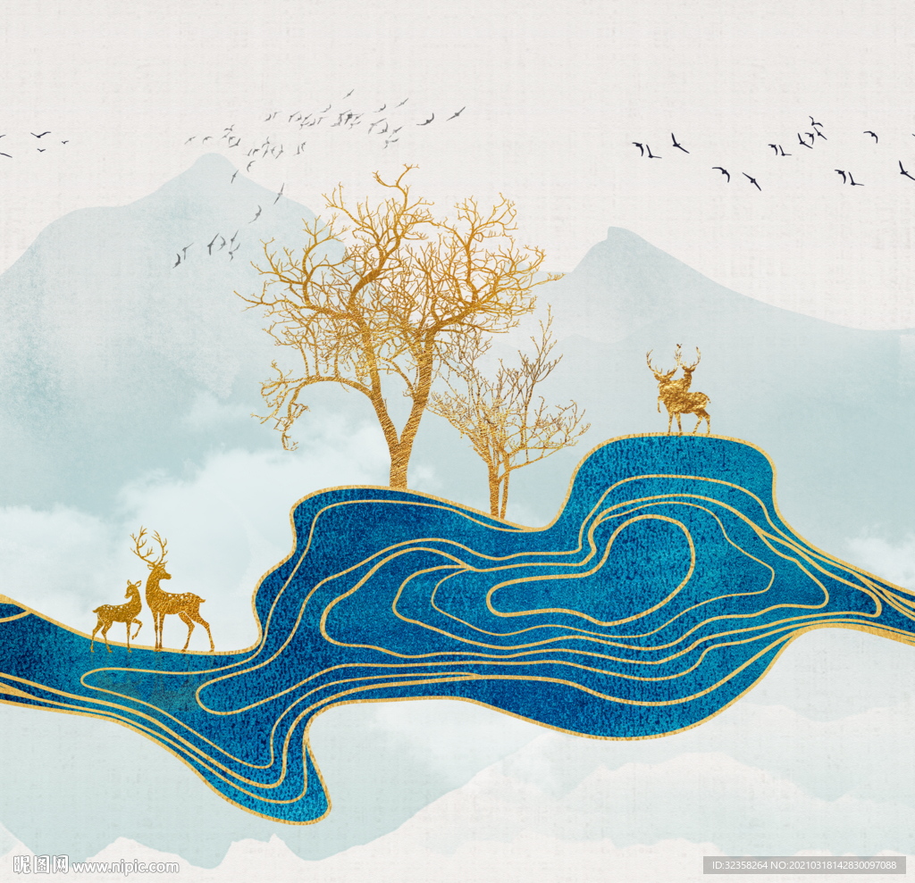 麋鹿线条山水玄关