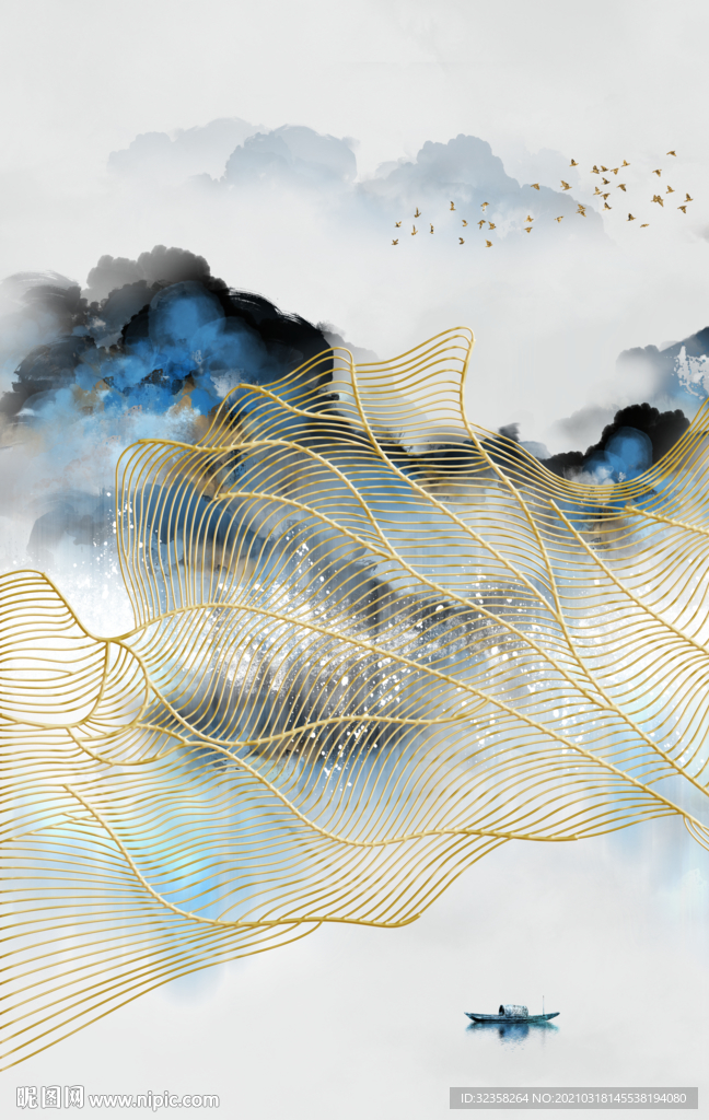 金色线条意境玄关