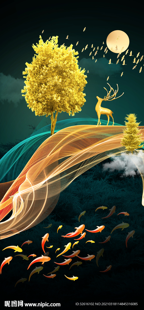 麋鹿飘带晶瓷画