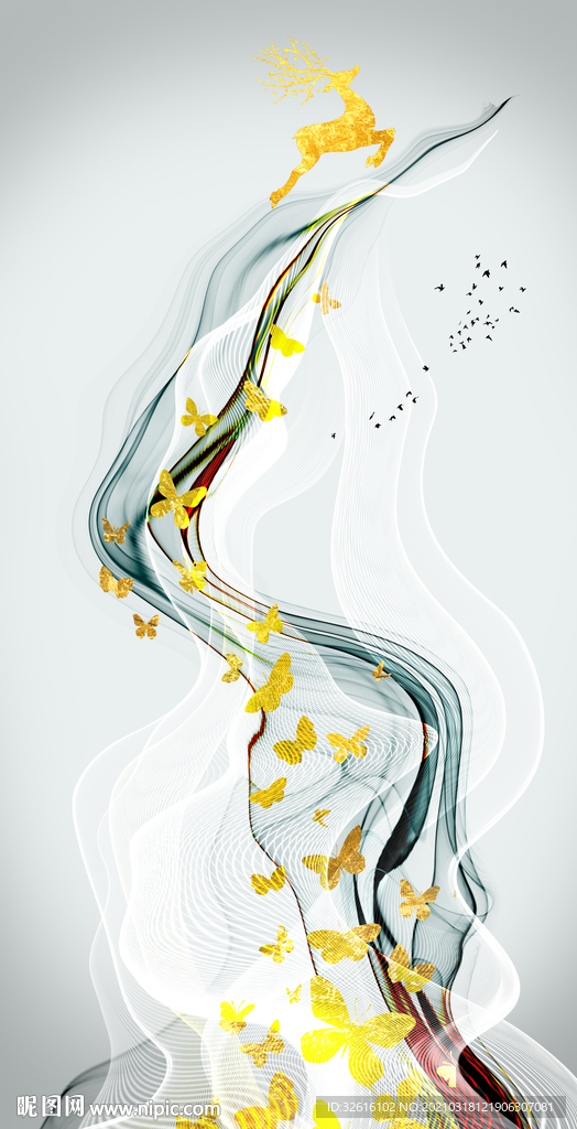 麋鹿蝴蝶晶瓷画