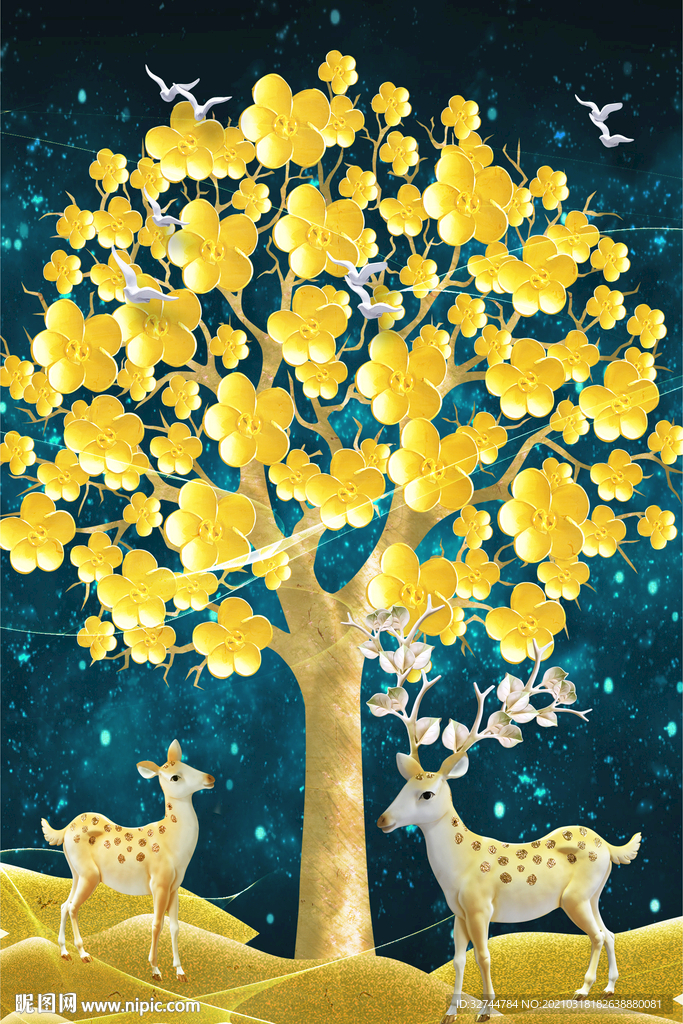 发财树麋鹿装饰画