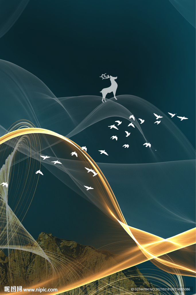 麋鹿飘带装饰画