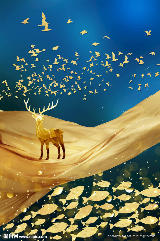 金鱼麋鹿晶瓷画