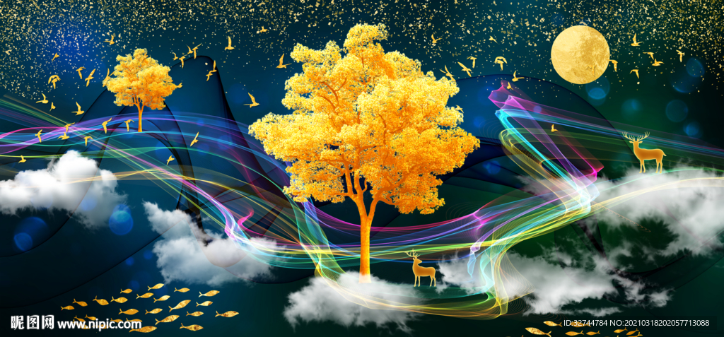 彩带麋鹿装饰画